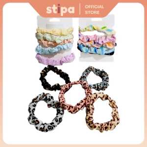 STIPPPA Ikat Rambut Scrunchie Kain Warna Motif Kuncir Kunciran Karet Pattern Hairband Elastis Wanita Anak LZ