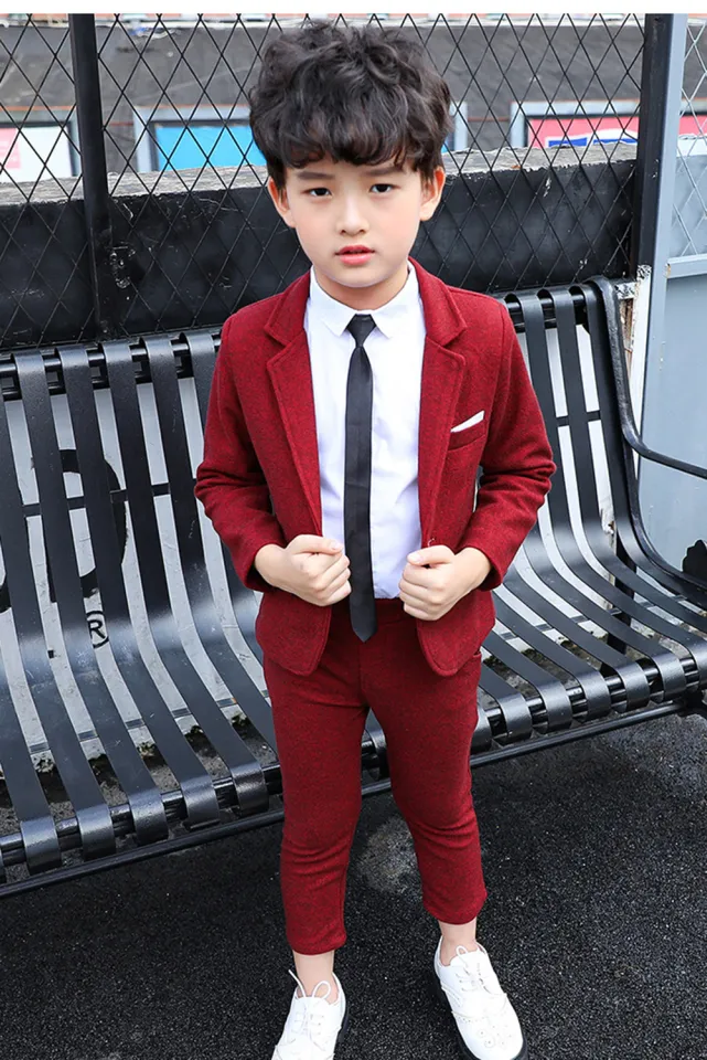 lontakids 4Pcs Kids Boys Plaid Blazer Pants White Shirt Tie Set