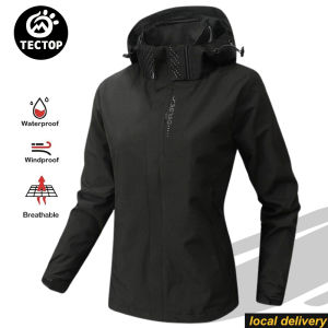 TECTOP Windproof Waterproof Hooded Jacket for Women - Breathable Outdoor Sports Raincoat