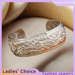 [COD] liuchuanbing Jewellery Bohemian phong cách dân tộc Retro Bạc rộng vòng đeo tay cho phụ nữ chạm khắc hoa mở vòng đeo tay thời trang Boho đồ trang sức cổ điển