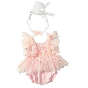 Newborns Photography Outfit Set Including Butterfly Charm Romper and Headband Props for 0-1 Month Baby Photoshoots