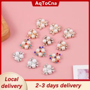 [COD] AqToCna Ship within 24 hours 10PCS Pearl Flower Rhinestone Buttons Sparkling Crystal Hairpins DIY Crafts