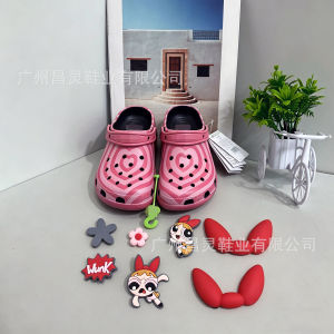 Crocs \nPowerpuff Girls co-branded parent-child series perforated shoes with waterproof and anti-slip soles featuring a headband design suitable for casual wear beach activities and other outdoor activities