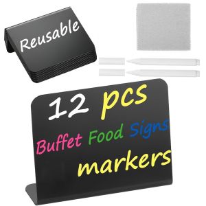 NCNC(OKDEALS01) 12/15/20/25Pcs Erasable Small Food Labels with 2pcs White Pen L-Shaped/A-Shape Mini Chalkboard Tags Widely Use Double Sided Price Tag Writing Board Birthday
