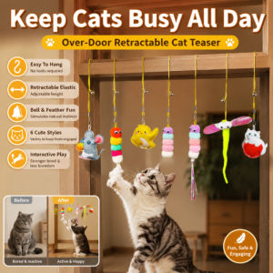 Door Hanging Retractable Cat Teaser Toy Interactive Cat Wand Hands Free Wand Toy for Indoor Cats Cat Exercise Play Toy Self Play Kitten Toy
