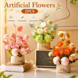 Artificial Simulation Rose Flowers Bouquet Set Flowers with Vase Pot Home Party Wedding Table Decor