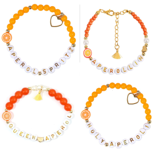 Summer Apero Party Bracelet Orange White Gold Beads Adjustable Wristband Includes Gift