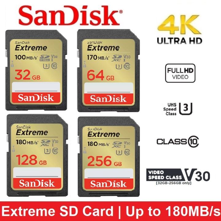 SanDisk Extreme SD Card SDHC/SDXC 32GB 64GB 128GB 256GB 180MB/s 4K ...