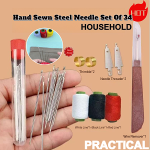 [Great Value 34-Piece Set]  Large-Eye Steel  Needle Sewing Tool Set Hand Sewing Needles  Large Eye Long Thin Handmade Thread Box