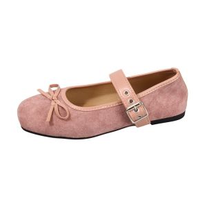 YOTO Retro Bow Flats For Women Loafers One Strap With Buckle Casual Soft Ballet Doll Shoes