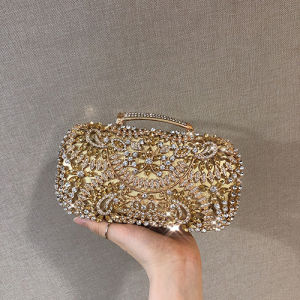 HOLILA หรูหราหนัง PU โหลออกโลหะแต่งงานฝ่ายเจ้าสาวกระเป๋าจับคู่สีคริสตัลคลัทช์เพชรดอกไม้เย็นกระเป๋าผู้หญิงกระเป๋ากระเป๋าสะพายกระเป๋าข้ามร่างกาย # 180321PU Leather