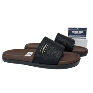 Dép da nam quai ngang RANYBELT GIÀY NAM CAO CẤP đế cao su chống trơn trượt RT17 màu Đen Mặt nâu