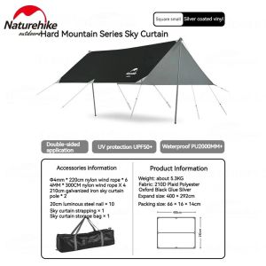 Flysheet Dengan Tiang Hard Mountain Naturehike NH20TM006 Canopi Atap Tenda Camping Piknik Glamping