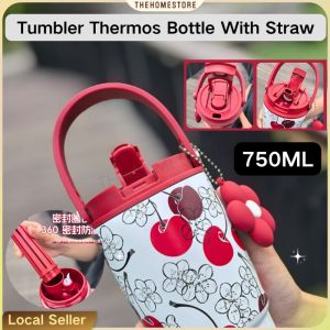 Stainless Steel Thermos Flask 750ml Portable Thermos Flask with Straw and Handle Vacuum Insulated Stainless Steel