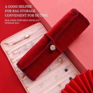 EODKUS Rollable Rolled Jewelry Storage Bag Multi Layer Portable Earrings Necklace Storage Bag Multifunctional Anti-lost Travel Jewelry Case Jewelry Organizer