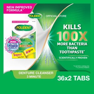 [2 Pack] POLIDENT 3 Minute Daily Denture Cleanser Ultra-fast Deep Clean For Dentures - 36s