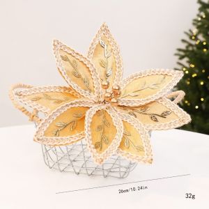 BESTOURO 26cm Christmas Flower Colorful Gold Red Artificial Christmas Flower  Year Supplies Xmas Tree Decorations Christmas Glitter Flower Christmas