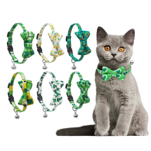 Shamrockcat cổ áo catnecklace cho mèo với chuông Irish catcollar catbowtie giáng sinh màu xanh lá cây saintpatrick ngày catbandana