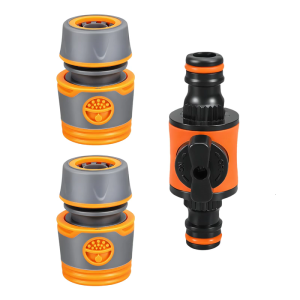Garden Hose Connection Set 2 TPR Adapters 1 Double Function Valves Effortlessly Rotating Design for Home Irrigation Need