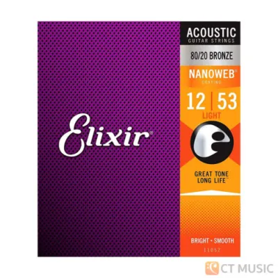 Elixir Acoustic Guitar Strings 8020 Bronze NanoWeb Coating Antirust