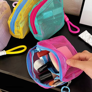 Candy Color Mesh Cosmetic Bag Mini Portable Travel Storage Bag Tofu Bag Large Capacity Sundry Storage Organizer