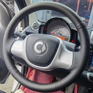Kaly For-Benz smart 451 Fortwo 2009-2015 Car accessories Hand Stitched black Genuine Leather Car Steering Wheel Cover 9R3H1