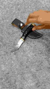 เหล็กดามัสกัสนำเข้า VG10  ด้ามจับเขาสัตว์แท้ +ทองเหลือง+G10  ความแข็ง 59-60HRC  ซองหนังแท้