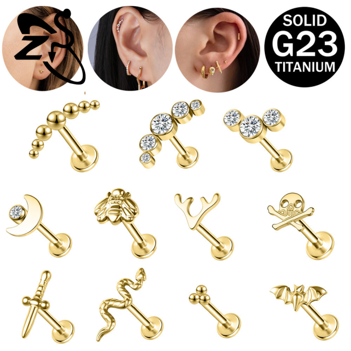 thumbnail image 2 of 4-Pack 16g Press Fit CZ Internal Thread Lip Labret Studs - 2mm Ball, 6mm Length 2 of 6