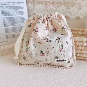 OMQAIO Túi giặt Hộp đựng Túi đựng mỹ phẩm Bông In Hoa Túi văn phòng phẩm Túi vải nhỏ Du Lịch Tổ Chức Hộp đựng mỹ phẩm Túi đựng mỹ phẩm Túi đựng đồ trang sức Túi trang điểm Túi bó dây rút