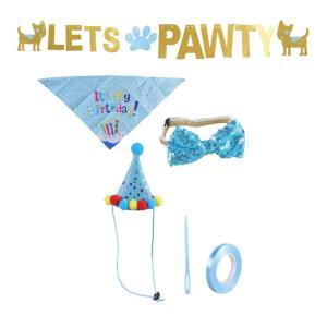 Dog Birthday Banner Cute Pink Blue Theme Puppy Scarf for Birthday Party for Dog Birthday Essential Collar Skirt Glitter