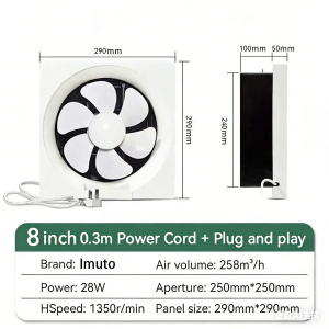 Wall Window Mount Exhaust Fan 780m³/h Strong Suction Pure Copper Motor Ultra Quiet for Kitchen Fume & Bathroom Odor Removal
