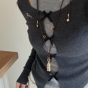 DJDK Elegant Pea Pod Pendant Necklaces Personality Exquisite Design Long Chain Necklaces Fashion Alloy Material Rope Jewelry Party Accessories
