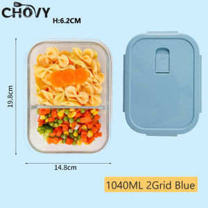 CHOVY Glass Lunch Box With 2 Dividers Microwaveable Oven Safe Airtight Leakproof Crisper Food bowl