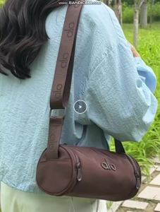 ALO HorizontalTube Yoga Crossbody Bag Six Neutral Matte Nylon Printed Wide Adjustable Shoulder Strap Compact Daily Workout Sling Bag