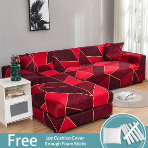 (L Shape Need to Buy 2 PCS) Sofa Cover Stretchable Armless Sofa Seat Cover Couch Cover for Sofa Elastic Sala Set Cover Sofa withI Shape L Type Universal 1/2/3 Seater with Free Pillowcase Foam Stick Plaid Geometry Milk Shreds