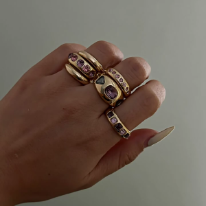 แหวน Zircon โทนสีทองปรับได้สำหรับผู้หญิง6ชุดของขวัญแหวนแต่งงานปาร์ตี้ของสำหรับผู้หญิงที่ปรับได้