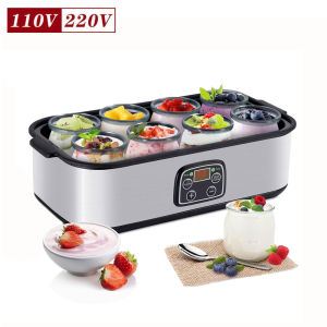 110V/220V Automatic Yogurt Maker Adjustable Temperature Time Yogurt Maker Professional Ice Cream Pudding Maker with 8 Yogurt Jar