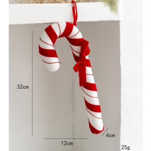 SHIRUI Red White Simulation Candy Cane Decoration Candies Canes Christmas Velvet Hanging  Foam Flocking Xmas Flocking Velvet Pendant