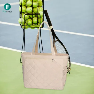Flameer Tennis Tote Bag Storage Water Resistant Portable with Water Bottle Pocket for Men Women PU Sports Handbag with Shoe Compartment