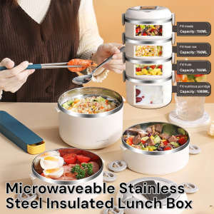 Microwaveable Stainless Steel Extra Long Insulated Lunch Box Portable Bento Box Thermal Lunch Box
