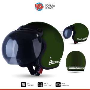 Retrograde Helmet Helm Bogo Dewasa Retro Classic SNI Cat Garis Kaca Bobo Pria Wanita Army