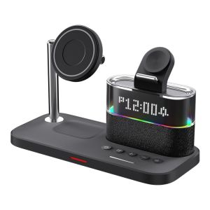 LED RGB Lamp 5 in 1 Magnetic Wireless Cell Phone Charger Chargeur Holder Alarm Clock Wireless Charger Stand for iPhone 15 14 13