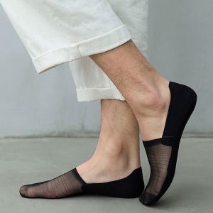Lụa băng vô hình người đàn ông giữa Tất Cổ Thấp Non-Slip vô hình cotton mùa hè vớ cổ thuyền đồng bằng màu trắng xám quý Chiều dài thả Đen stokin mùa hè mỏng thoáng khí mắt cá chân vớ thoáng khí