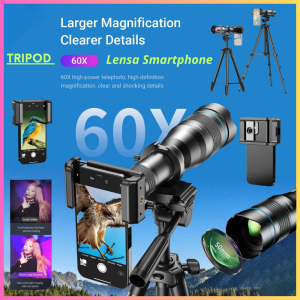 TERLARIS PENGIRIMAN CEPAT COD APEXEL Lensa Smartphone Telephoto Lens 60x with Tripod/ LENSA HP kamera hp apexell 60x tele zoom lampu led pembesar zoom kamera h/lensa hp fotografi jernih super bokeh widw buat video multifungsi serbaguna canggih murah