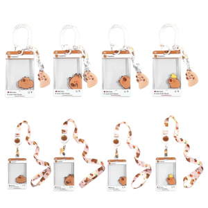 Cartoon Card Case with Neck Lanyard Identity Card Protectors Double Side Card Sleeve with Retractable Badge Reel