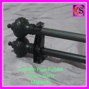 Double Pipa FullSet Batang Garis 4 METER Mahkota Besi Tiang Gorden Tirai Pintu Jendela