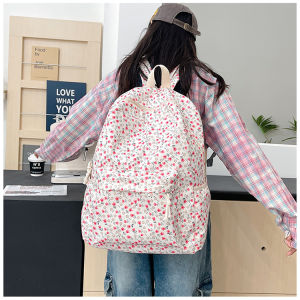 กระเป๋าเป้สตรีลายดอกไม้ทิวลิปแฟชั่นสไตล์เกาหลี สำหรับนักเรียน/นักศึกษา พร้อมช่องเก็บของได้สะดวก