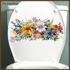 [The Fayshow] Toilet Stickers Flower Stickers Bathroom Self-adhesive Painting Waterproof Stickers Toilet Cover Bathroom Walls Flower Stickers