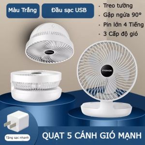 Quạt 5 Cánh Mini Tích điện Treo Tường Để Bàn 3 Tốc độ Gió Nhỏ Gọn Thiết Kế Sang Trọng Quạt Bàn Văn Phòng