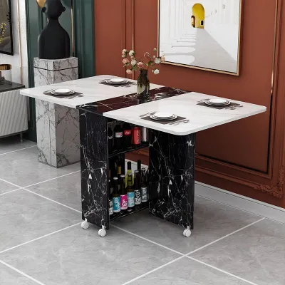 IMMUNI Folding table household small rectangular simple and easy to function with wheels moving dining table 4 people